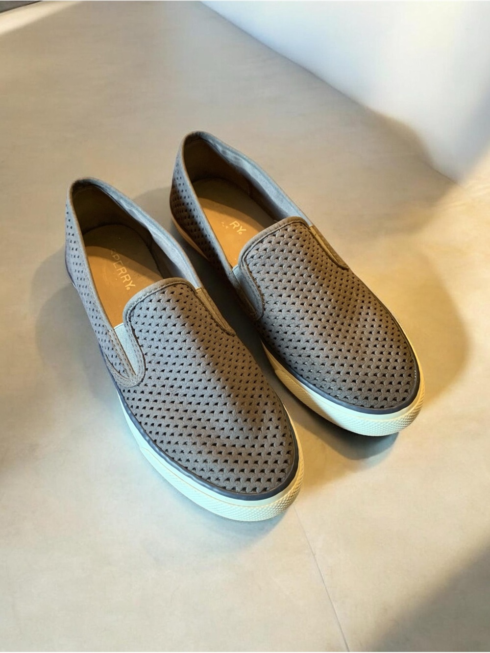 Sperry Seaside Perforated Slip On Sneakers Grey Womens Size 8.5 M